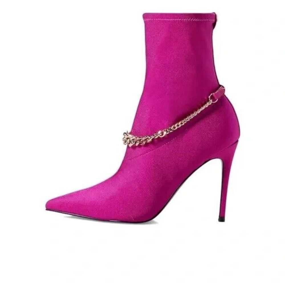 GUESS WOMEN PINK SATIN GLAM POINTED TOE PULLON STILETTO ANKLE BOOTIES 9.5 NEW - Picture 5 of 16